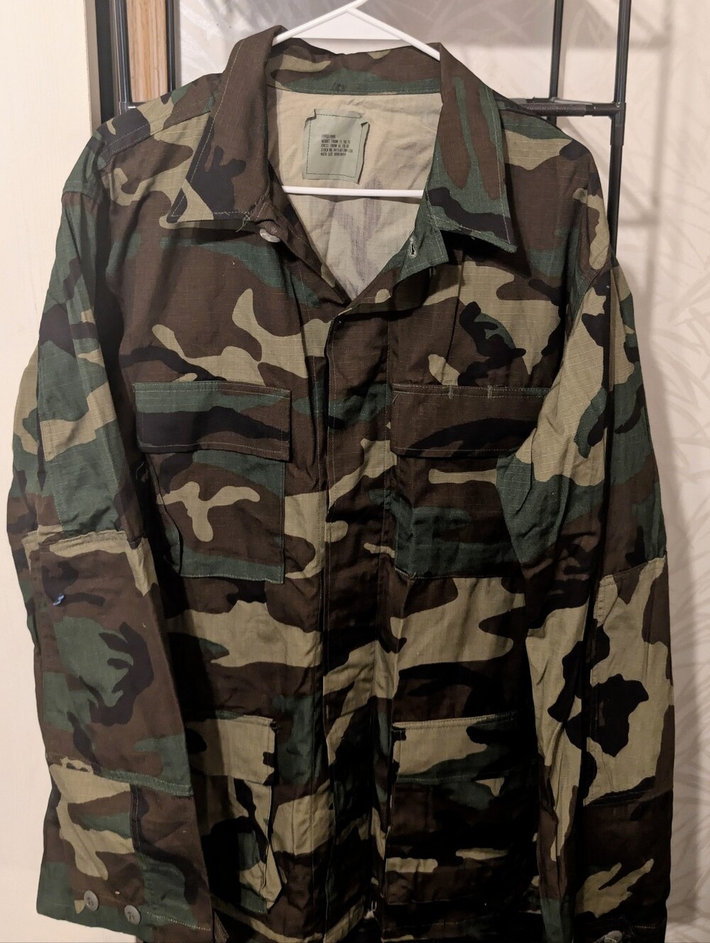 Men's Military Woodland Camo Field Jacket - Green/Brown Size Large Long